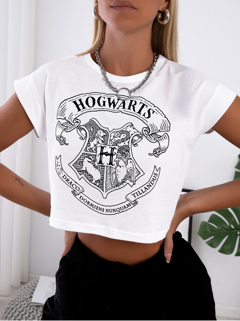 HOGWARTS WHITE CROP TSHIRT