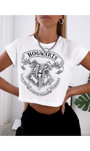 HOGWARTS WHITE CROP TSHIRT