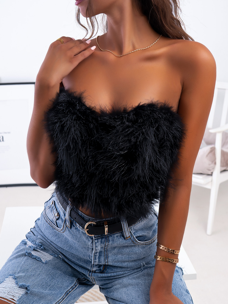 MELLOW BLACK FEATHER BUSTIER