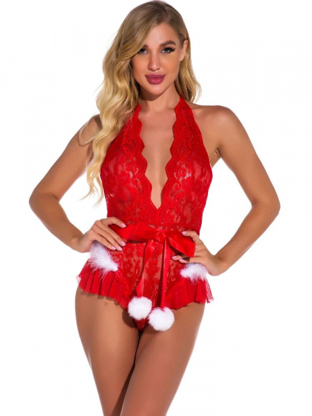 BALINA RED LACE CHRISTMAS BODYSUIT