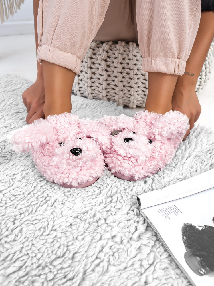 PUPPY PINK TEDDY SLIPPERS SHOES