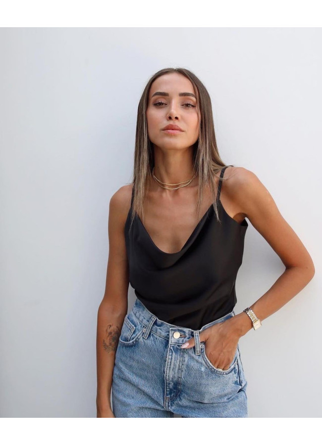 MONROE BLACK SATIN TOP