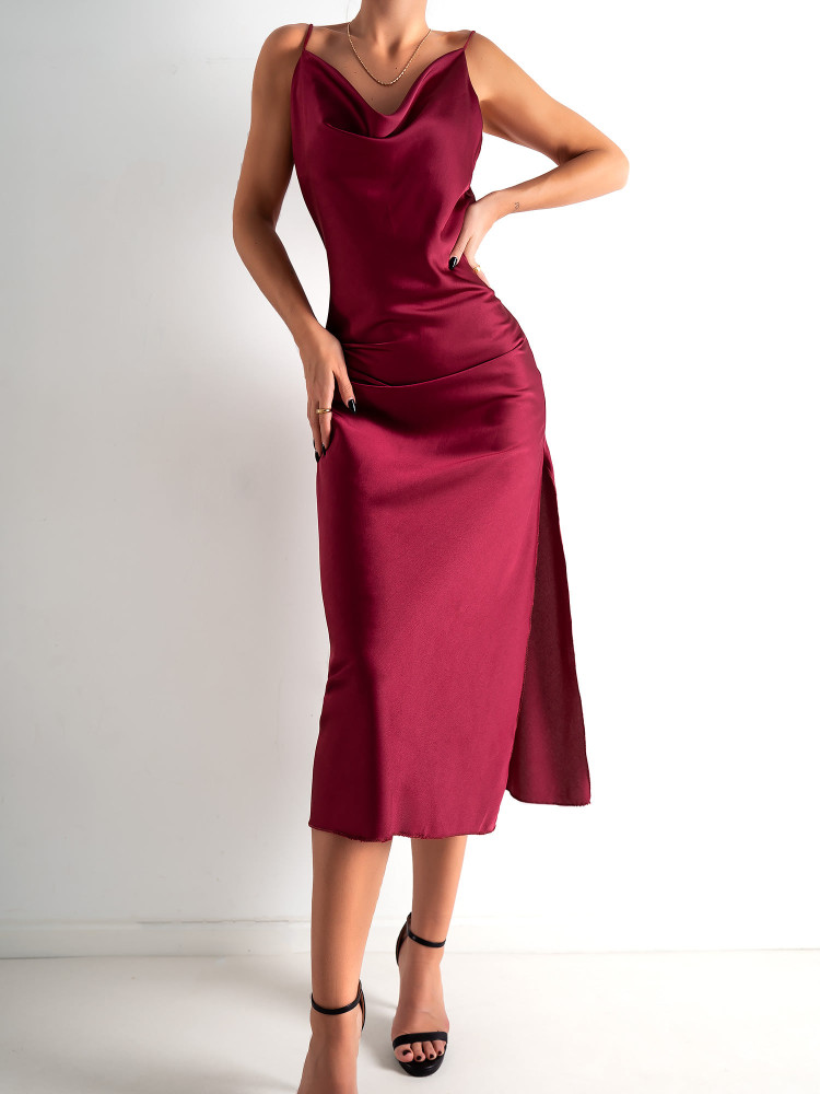 AMNESIA WINE MIDI DRESS
