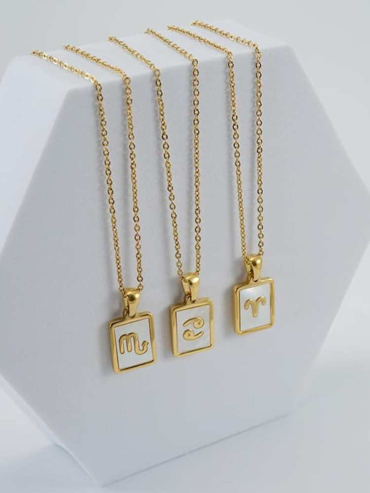 GOLD WHITE SQUARE ZODIAC NECKLACE