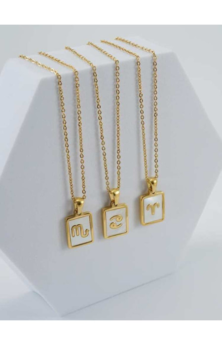 GOLD WHITE SQUARE ZODIAC NECKLACE