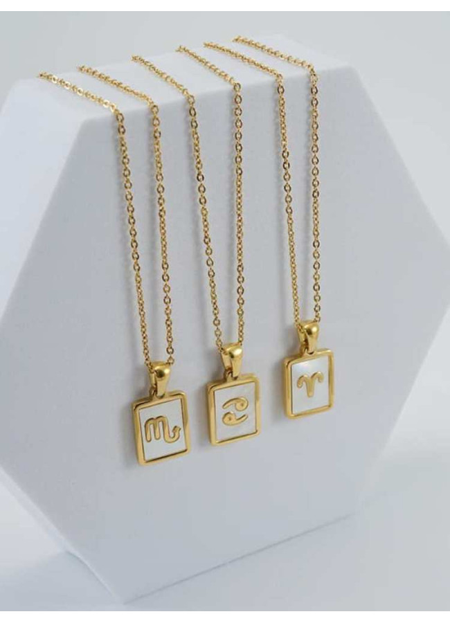 GOLD WHITE SQUARE ZODIAC NECKLACE