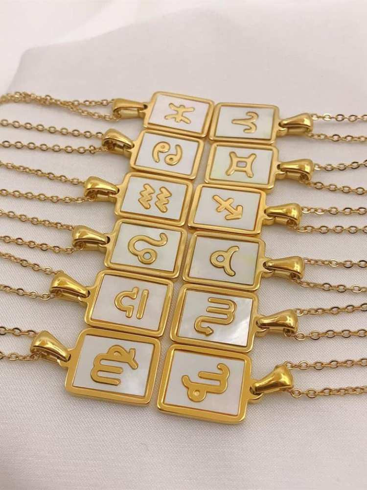 GOLD WHITE SQUARE ZODIAC NECKLACE