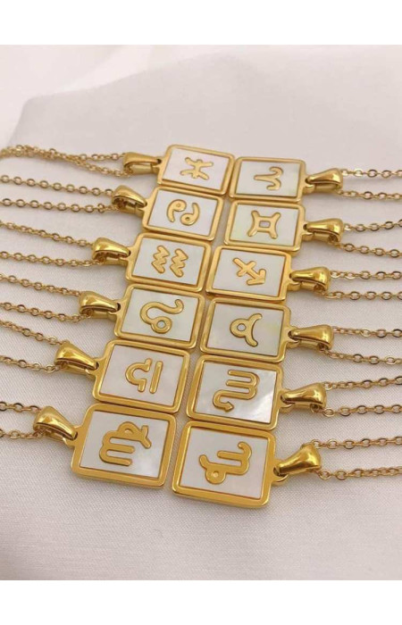 GOLD WHITE SQUARE ZODIAC NECKLACE