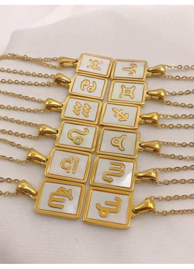 GOLD WHITE SQUARE ZODIAC NECKLACE