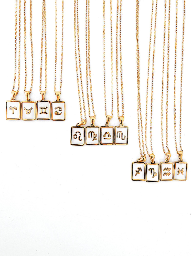 GOLD WHITE SQUARE ZODIAC NECKLACE