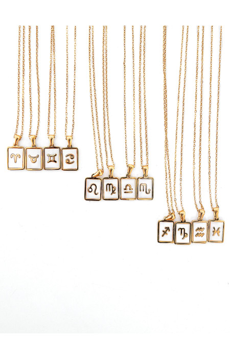 GOLD WHITE SQUARE ZODIAC NECKLACE