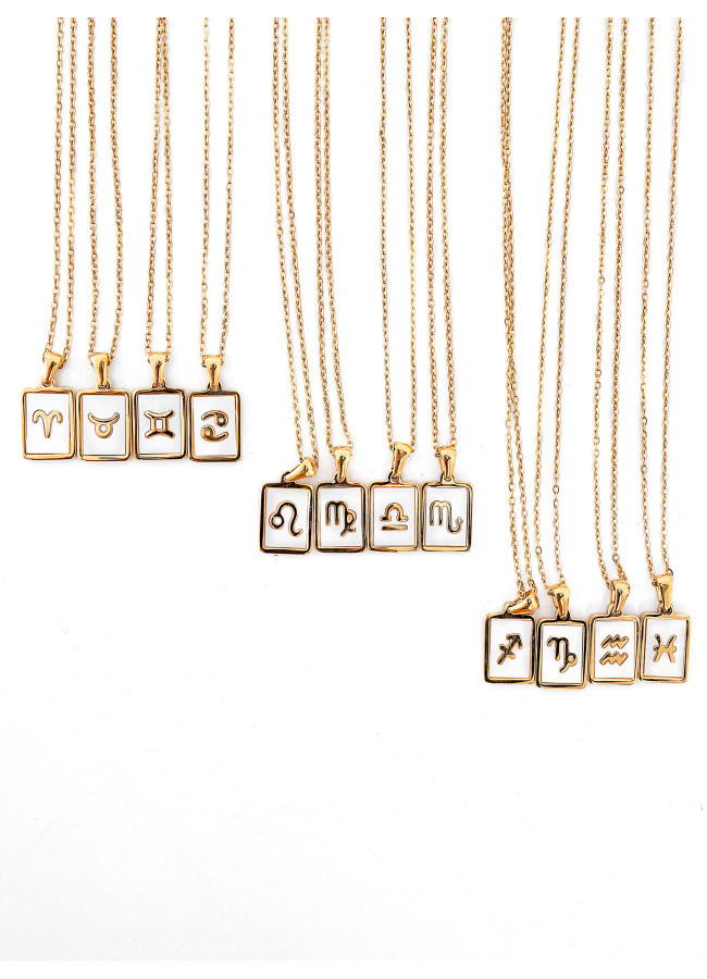 GOLD WHITE SQUARE ZODIAC NECKLACE