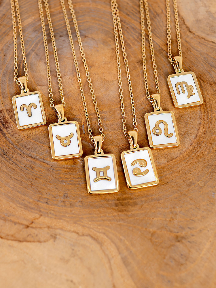 GOLD WHITE SQUARE ZODIAC NECKLACE