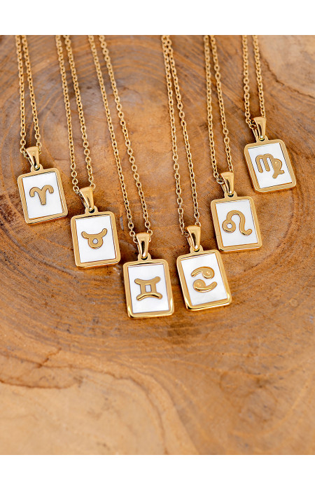 GOLD WHITE SQUARE ZODIAC NECKLACE