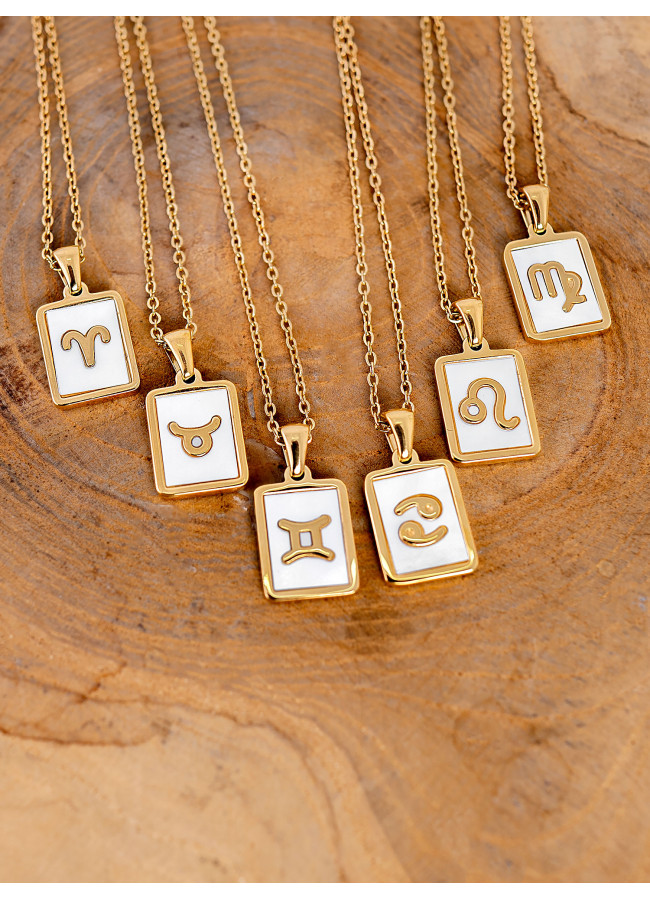 GOLD WHITE SQUARE ZODIAC NECKLACE