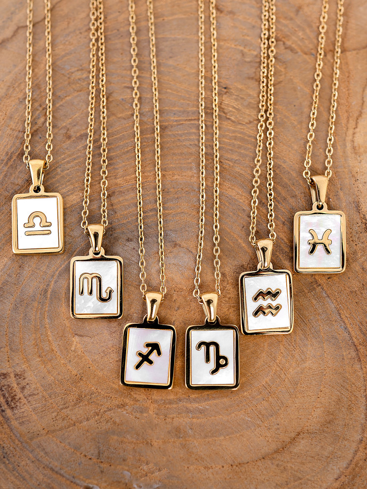GOLD WHITE SQUARE ZODIAC NECKLACE