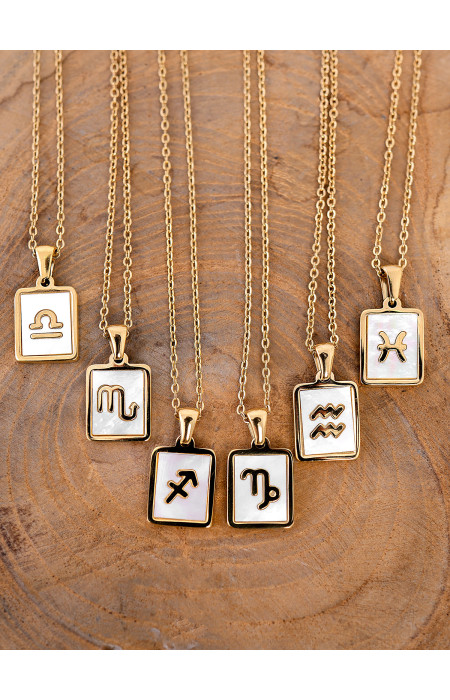 GOLD WHITE SQUARE ZODIAC NECKLACE