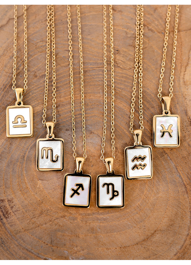 GOLD WHITE SQUARE ZODIAC NECKLACE