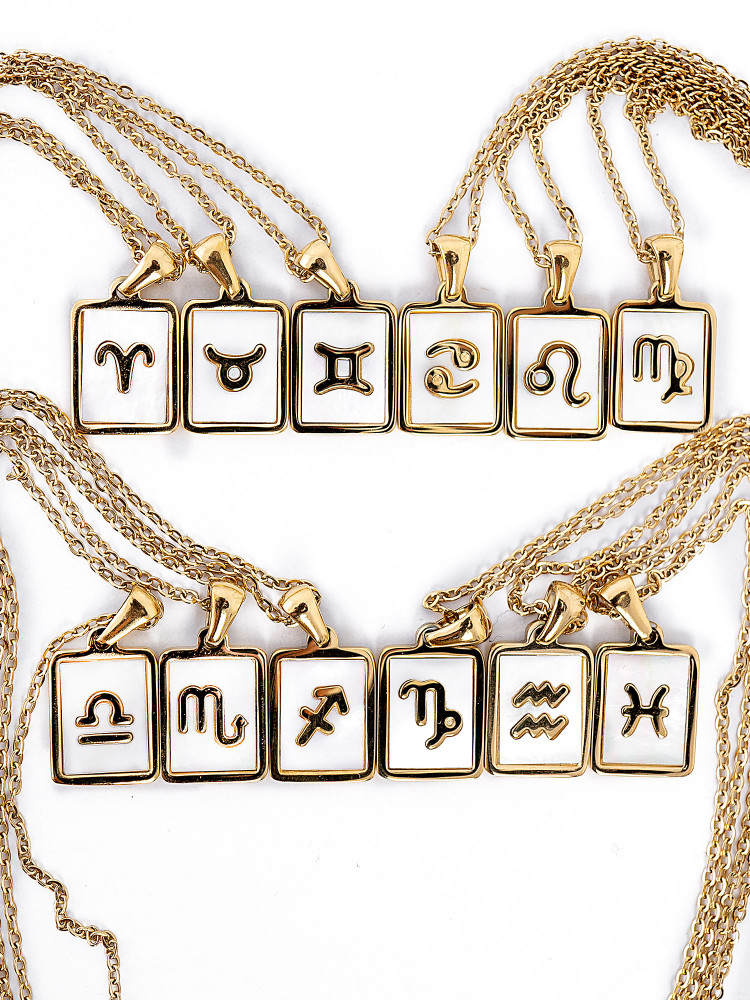 GOLD WHITE SQUARE ZODIAC NECKLACE