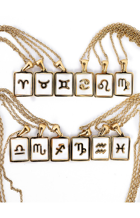 GOLD WHITE SQUARE ZODIAC NECKLACE