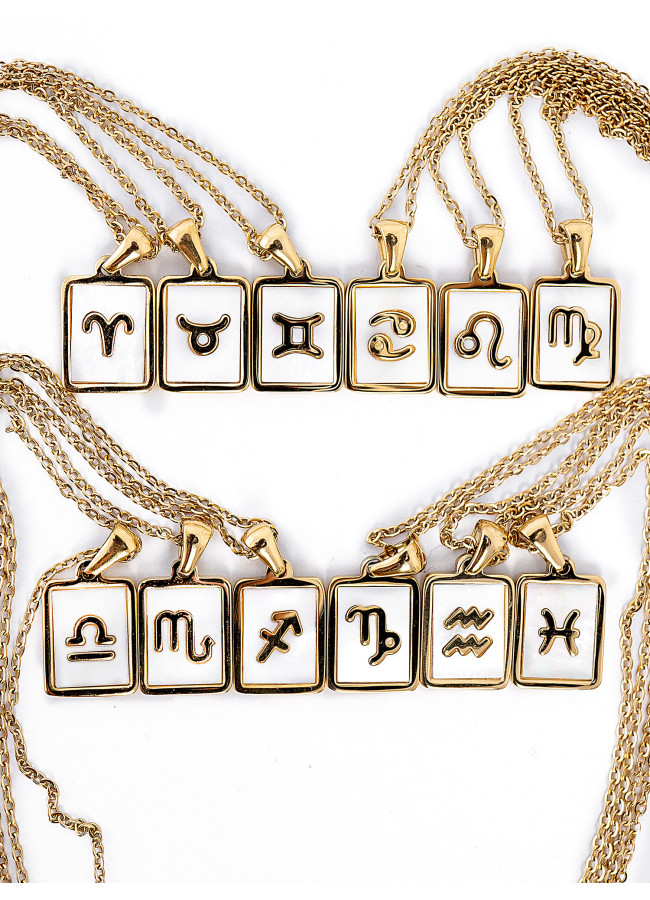 GOLD WHITE SQUARE ZODIAC NECKLACE