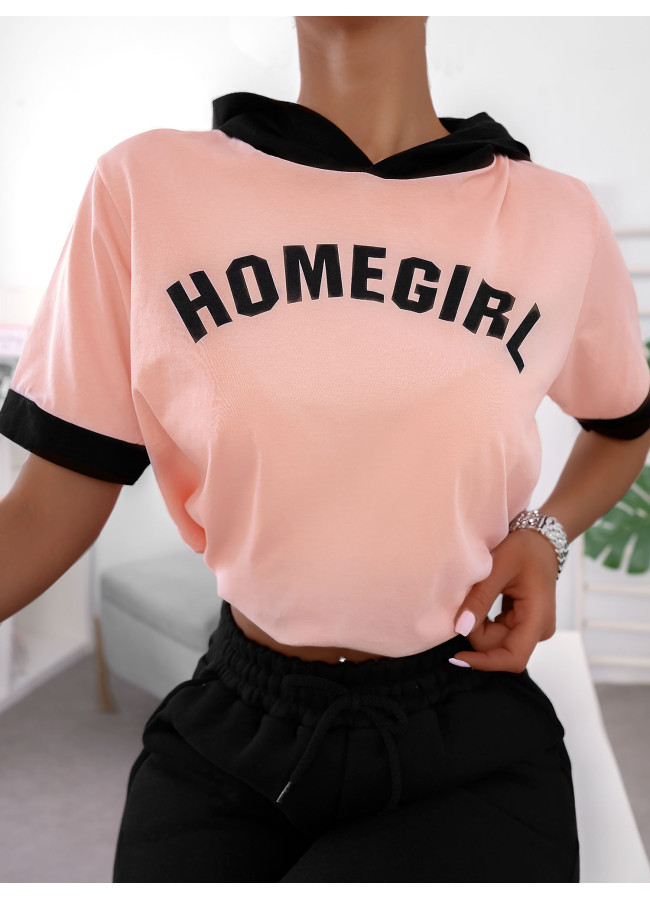 HOMEGIRL SALMON CORD HOOD TSHIRT
