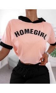 HOMEGIRL SALMON CORD HOOD TSHIRT