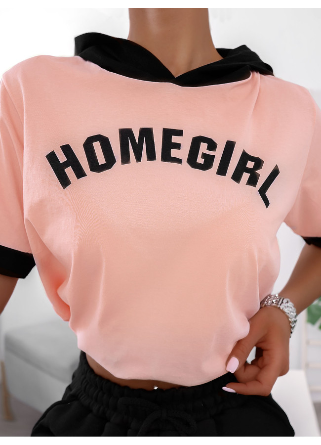 HOMEGIRL SALMON CORD HOOD TSHIRT