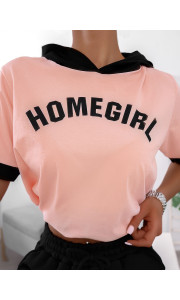 HOMEGIRL SALMON CORD HOOD TSHIRT