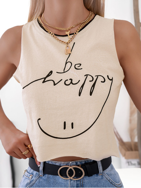 BE HAPPY BEIGE TANK TOP