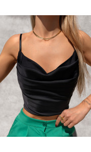 BLACK SATIN CROP TOP - MESSALINA