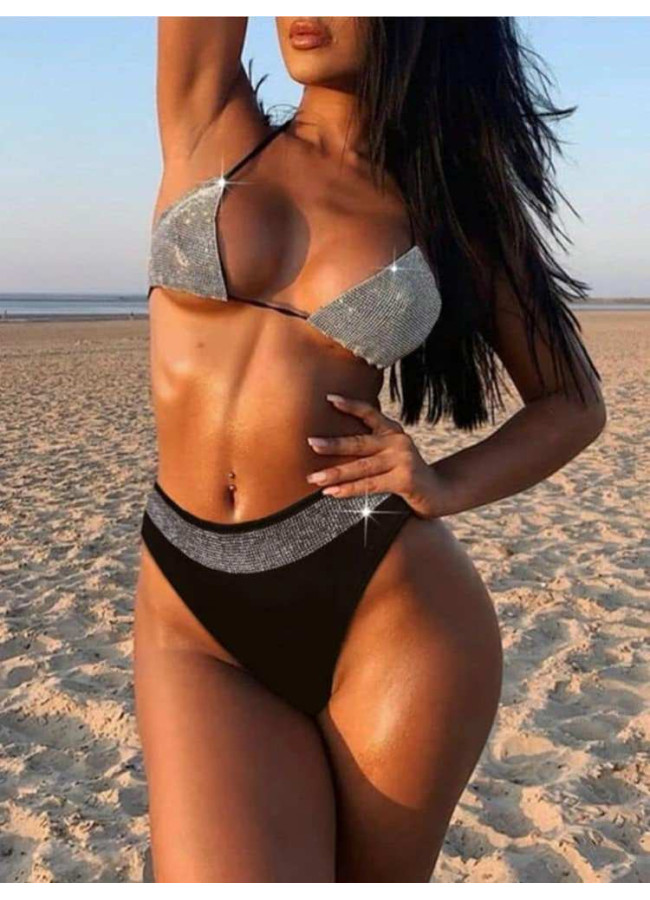 SPARKLE BLACK SILVER STRASS BIKINI
