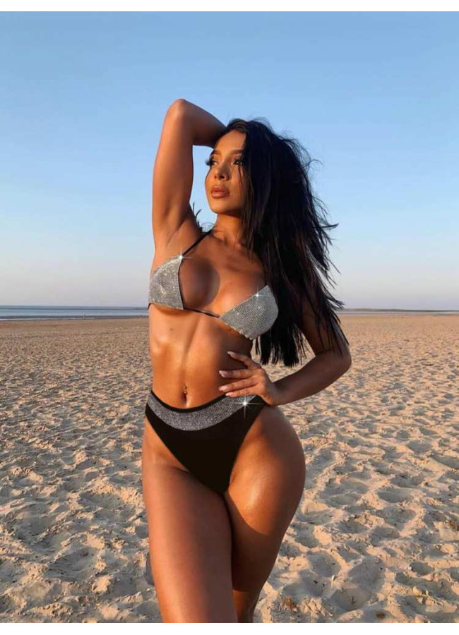 SPARKLE BLACK SILVER STRASS BIKINI