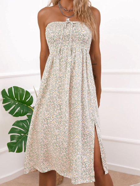 OLYMPEA MINT STRAPLESS FLORAL DRESS