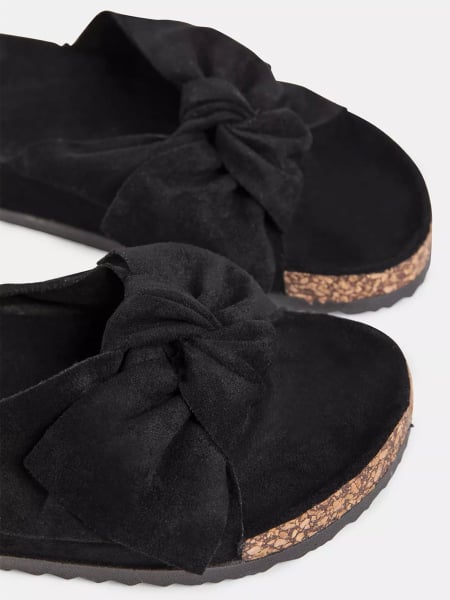 ALBA BLACK SUEDE BOW SLIPPERS