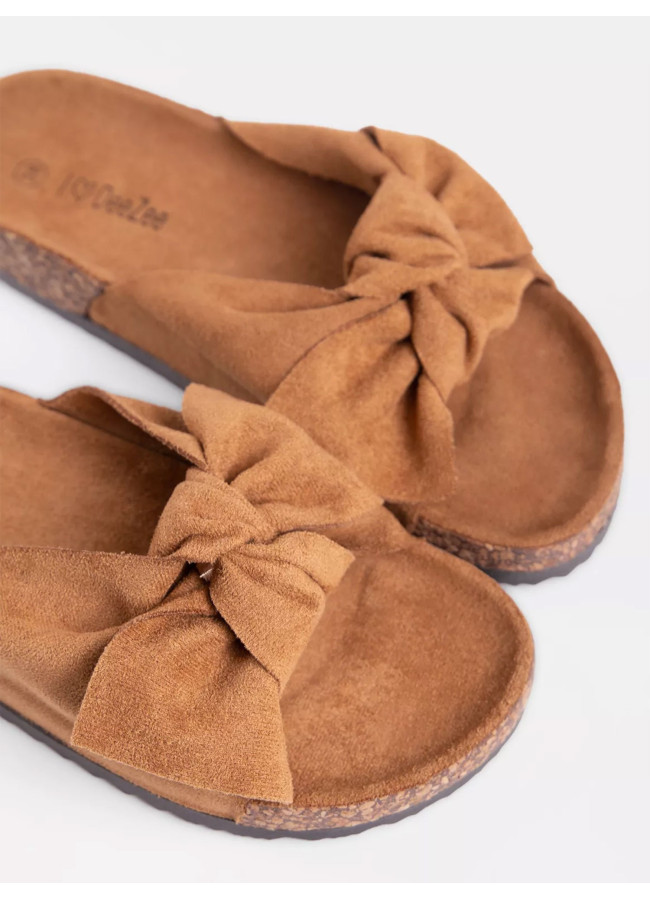 ALBA CAMEL SUEDE BOW SLIPPERS