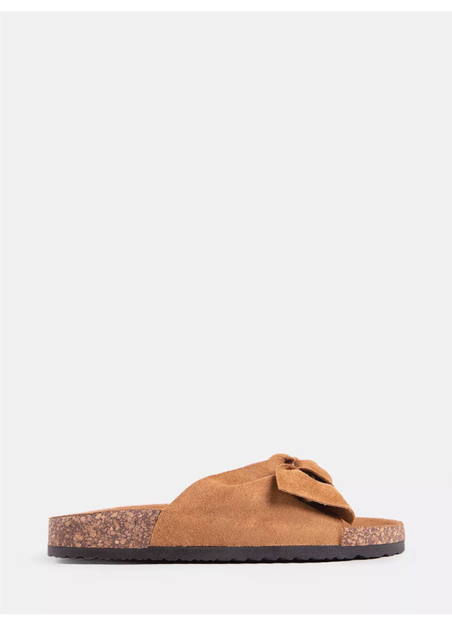 ALBA CAMEL SUEDE BOW SLIPPERS