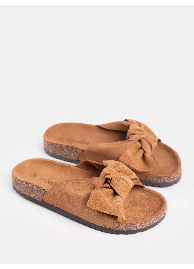 ALBA CAMEL SUEDE BOW SLIPPERS