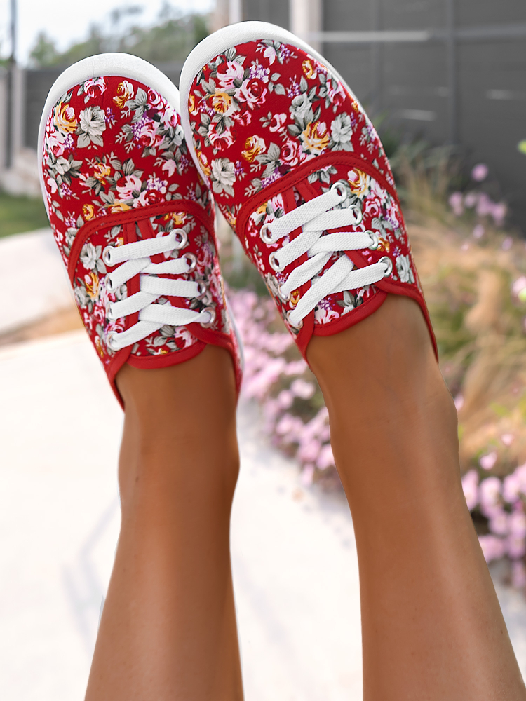 CANVAS FLORAL SNEAKERS - NARS RED