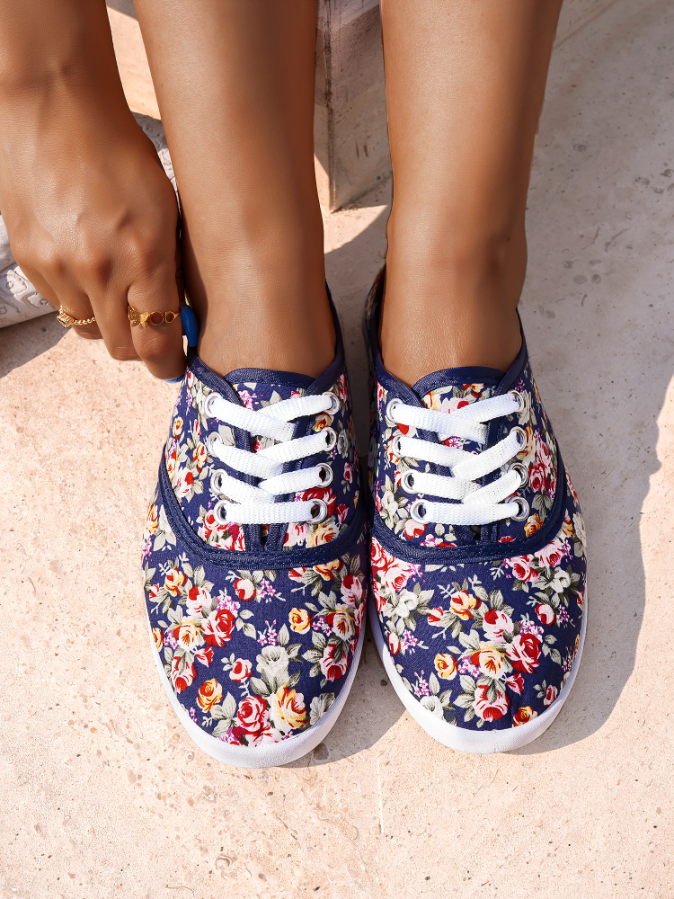 CANVAS FLORAL SNEAKERS - NARS BLUE