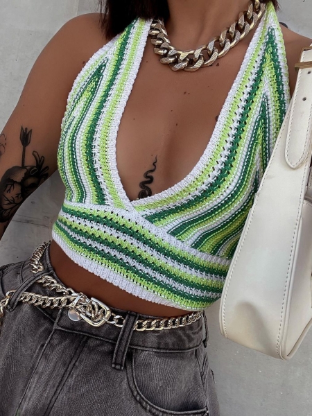 DUA KNITTED GREEN AND WHITE BLOUSE