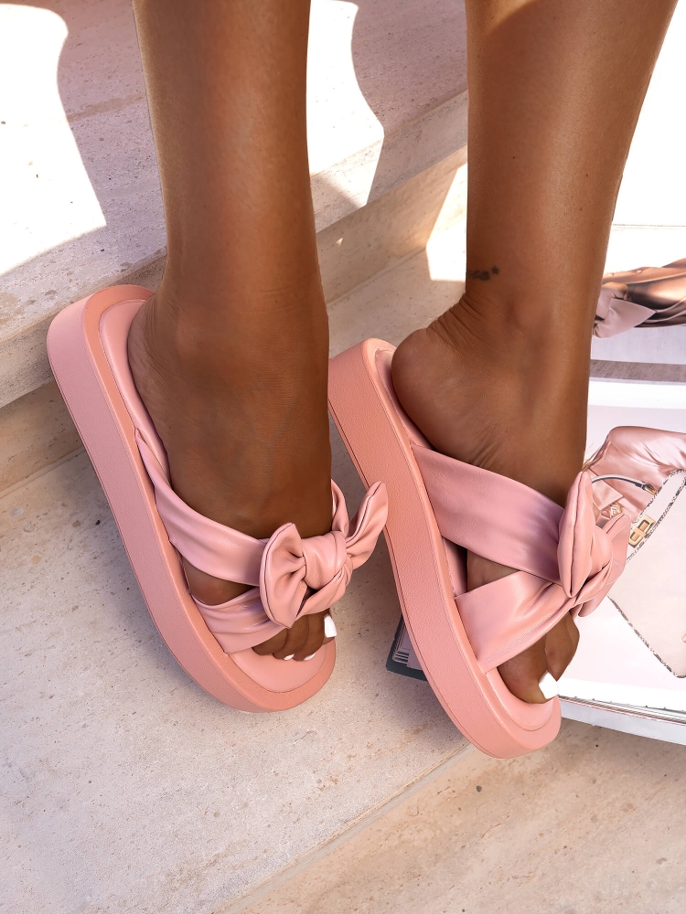 ZEFFY PINK SLIDERS WITH BOW
