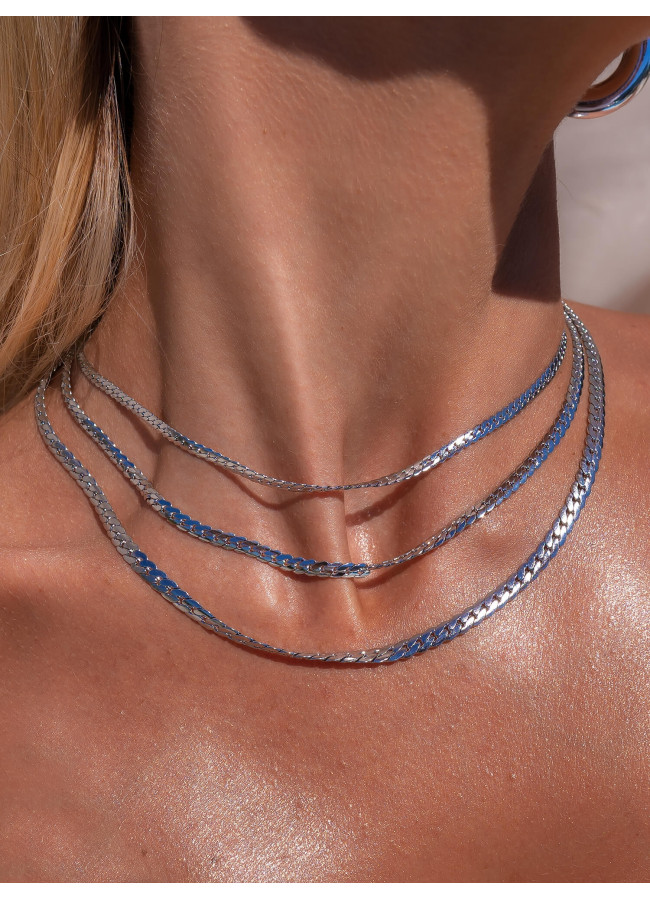 FARLEE TRIPLE LAYER SILVER NECKLACE