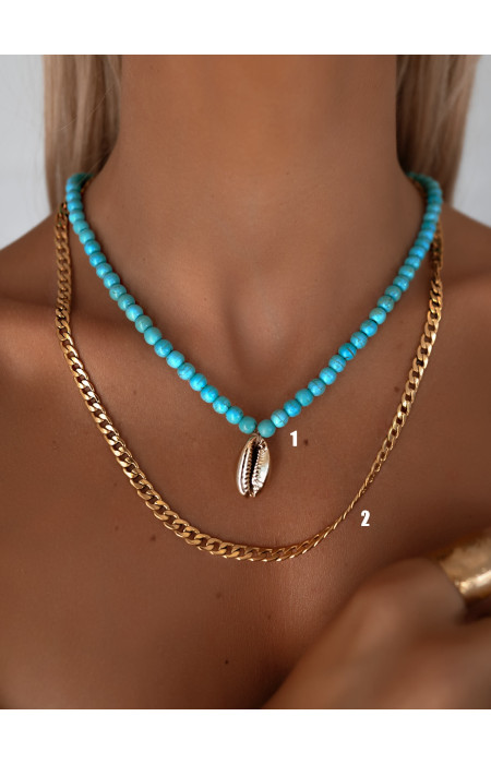 JAFAR GREEN BEADED SEASHELL NECKLACE