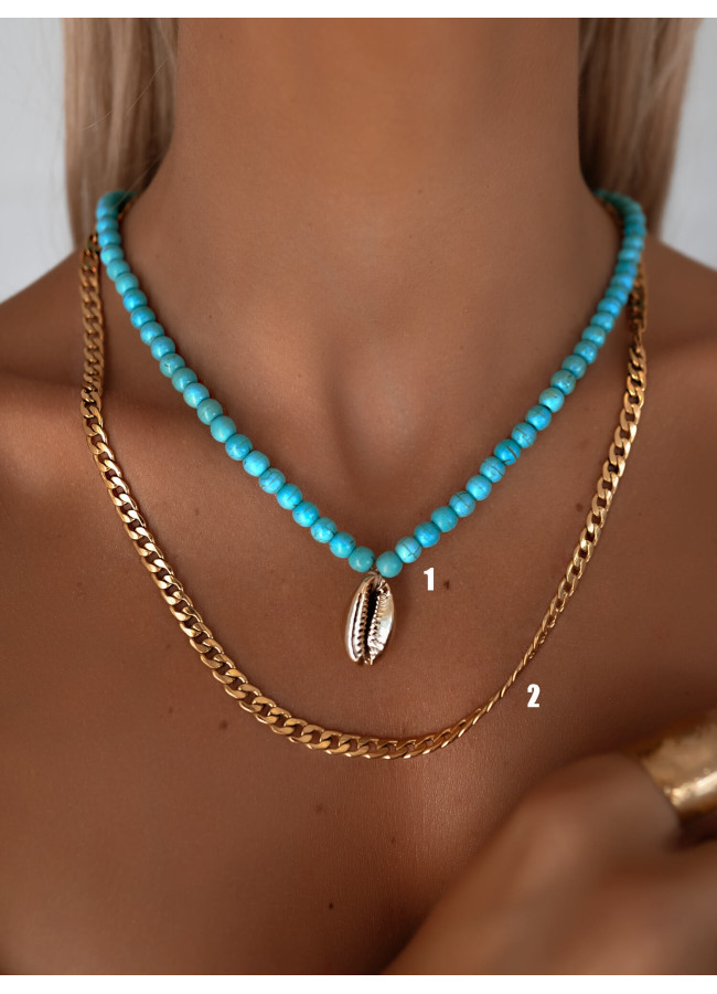 JAFAR GREEN BEADED SEASHELL NECKLACE