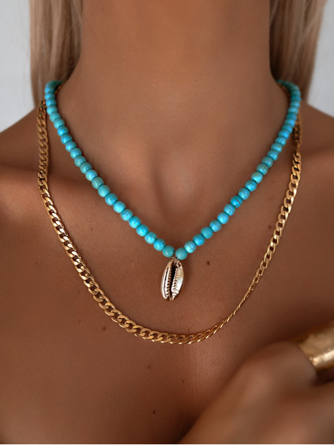 JAFAR GREEN BEADED SEASHELL NECKLACE