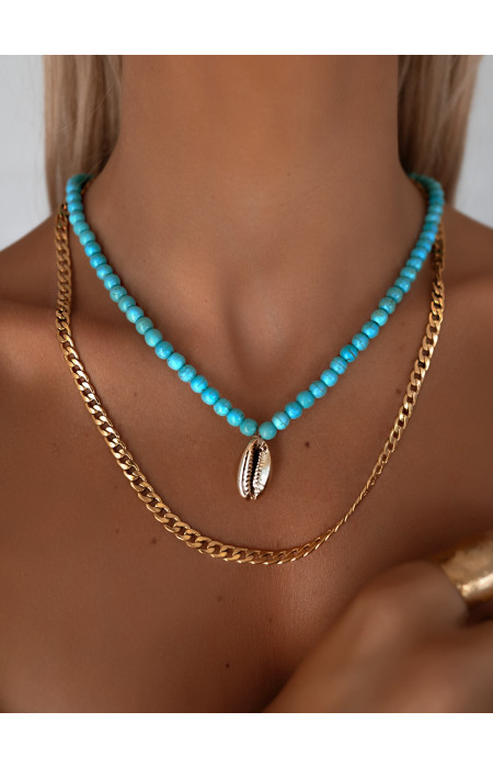 JAFAR GREEN BEADED SEASHELL NECKLACE