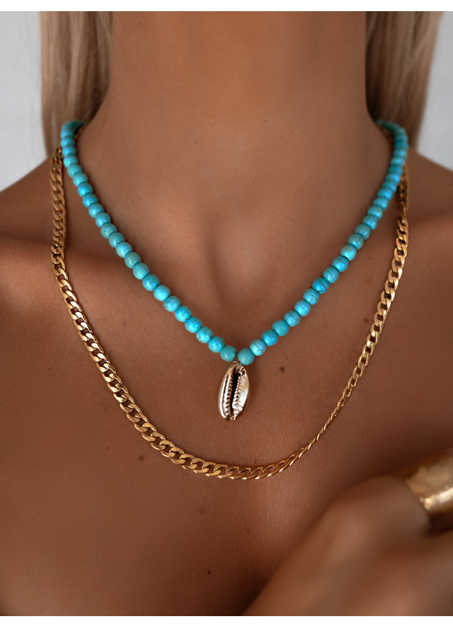JAFAR GREEN BEADED SEASHELL NECKLACE