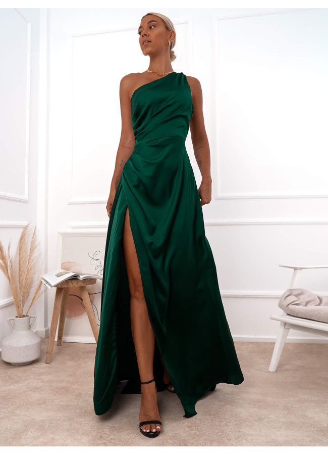 ARTESY MAXI DARK GREEN SATIN DRESS