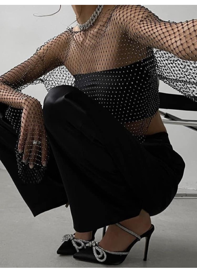 GAIA BLACK STRASS NET BLOUSE